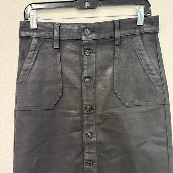 Paige Meadow Coated Utility Button Front Midi Skirt in Black Fog 27 - Picture 3 of 7